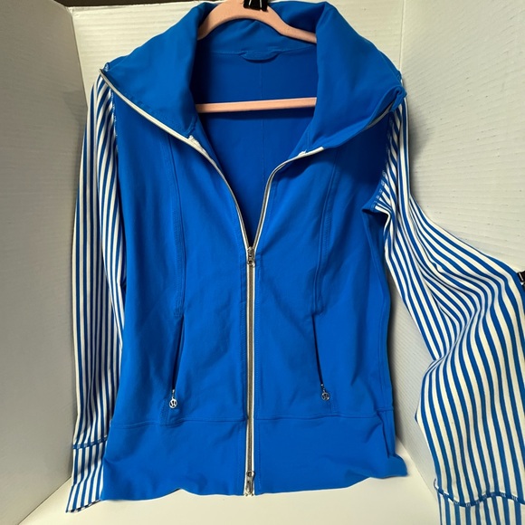 Lululemon Daily Yoga Striped Sleeve Activewear Zipper Jacket  Athletic yoga Sz M - Picture 1 of 12